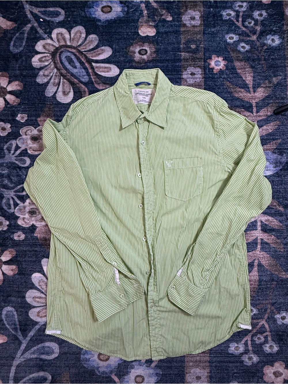American Eagle Outfitters Light Green Striped Button-Down Shirt Jacket